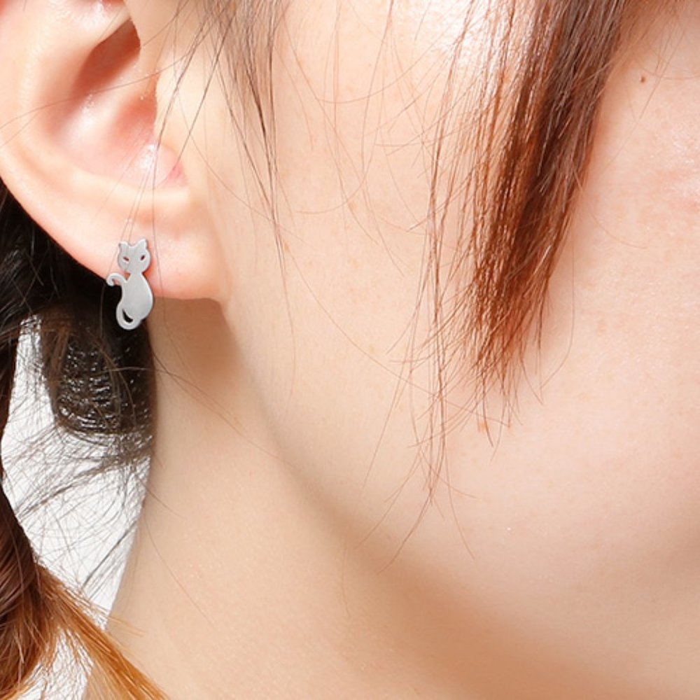 Tiny Pet Kitty Stainless Steel Cat Lover Silver Studs Jewelry